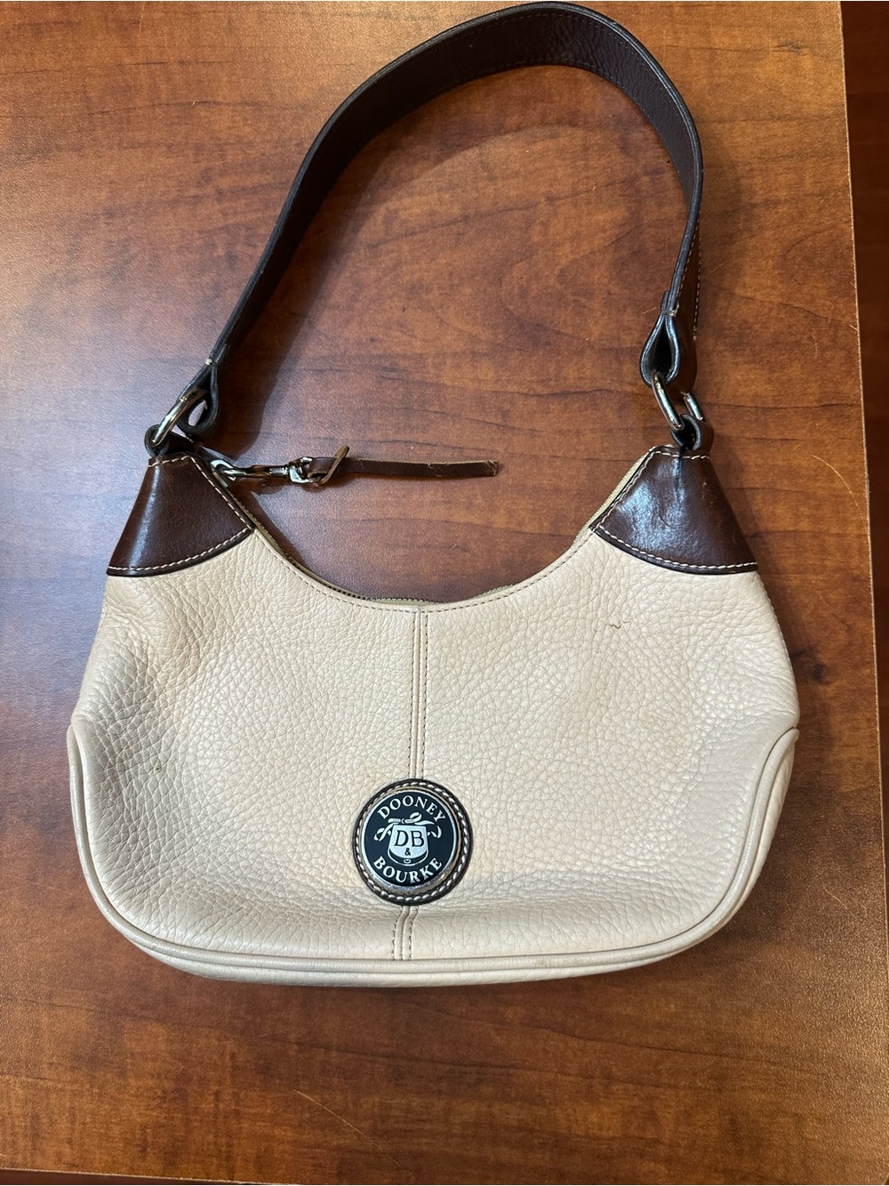Dooney & Bourke Beige and Brown Pebbled Leather Shoulder Bag